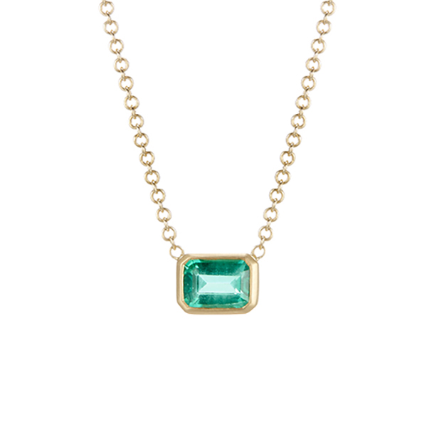 18K  Bezel Set Emerald on Cable Chain Necklace